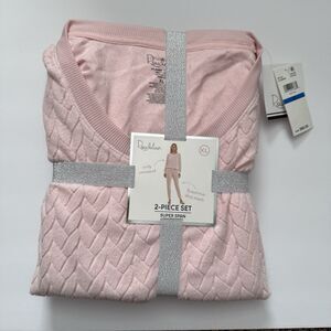 New Roudelain Women Packed Giftable Textured Cable Plush Pink Fleece Pajama Set